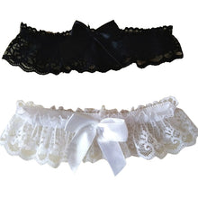 Load image into Gallery viewer, White/Black Bow Lace Wedding Garter