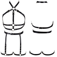 Load image into Gallery viewer, Leather Body Harness Bra Sexy Lingerie Punk Goth Garter.