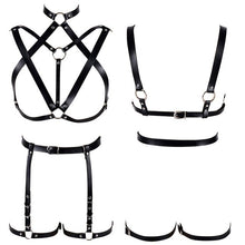 Load image into Gallery viewer, Leather Body Harness Bra Sexy Lingerie Punk Goth Garter.