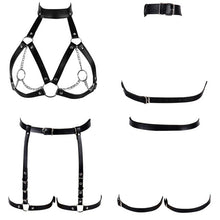 Load image into Gallery viewer, Leather Body Harness Bra Sexy Lingerie Punk Goth Garter.