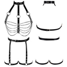 Load image into Gallery viewer, Leather Body Harness Bra Sexy Lingerie Punk Goth Garter.