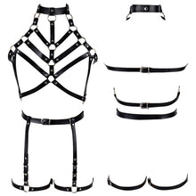 Load image into Gallery viewer, Leather Body Harness Bra Sexy Lingerie Punk Goth Garter.