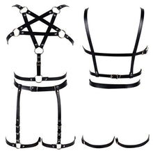 Load image into Gallery viewer, Leather Body Harness Bra Sexy Lingerie Punk Goth Garter.
