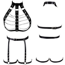 Load image into Gallery viewer, Leather Body Harness Bra Sexy Lingerie Punk Goth Garter.