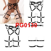 Load image into Gallery viewer, Leather Body Harness Bra Sexy Lingerie Punk Goth Garter.