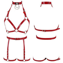 Load image into Gallery viewer, Leather Body Harness Bra Sexy Lingerie Punk Goth Garter.