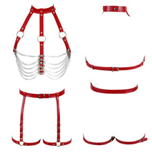 Load image into Gallery viewer, Leather Body Harness Bra Sexy Lingerie Punk Goth Garter.
