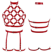 Load image into Gallery viewer, Leather Body Harness Bra Sexy Lingerie Punk Goth Garter.