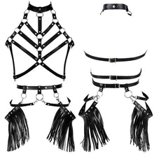 Load image into Gallery viewer, Leather Body Harness Bra Sexy Lingerie Punk Goth Garter.