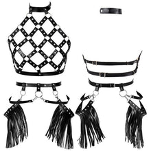 Load image into Gallery viewer, Leather Body Harness Bra Sexy Lingerie Punk Goth Garter.