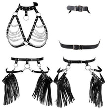Load image into Gallery viewer, Leather Body Harness Bra Sexy Lingerie Punk Goth Garter.