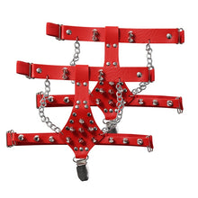 Load image into Gallery viewer, Rivet Metal Chain Punk Goth Red garter.